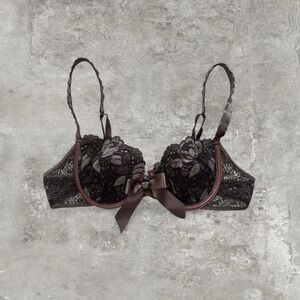 Ravage French vintage brown lace bralette with satin bow 34C